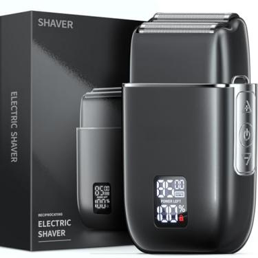 Imagem de Navalha elétrica, barbeador elétrico Emochies para homens, barbeador de alumínio atualizado com 3 velocidades, lâmina flutuante dupla IPX7 à prova d'água, tela LED úmida/seca, USB tipo C, recarregável