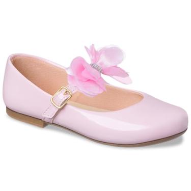 Imagem de Sapatilha Infantil Verniz Vermelho, Laço Decorativo com Strass, Sola que não Escorrega (Rosa, BR, Criança de 4 a 8 anos, Numérico, 26)