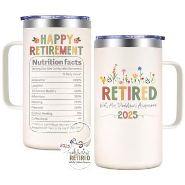Imagem de Qtencas Presente de aposentadoria para mulheres, presentes de aposentadoria para mulheres 2025, caneca de café isolada de aposentadoria de 590 ml, presentes de aposentadoria felizes para aniversário,