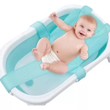 Imagem de Banheira Dobrável De Bebê Retrátil Antiderrapante Infantil Azul - DM T