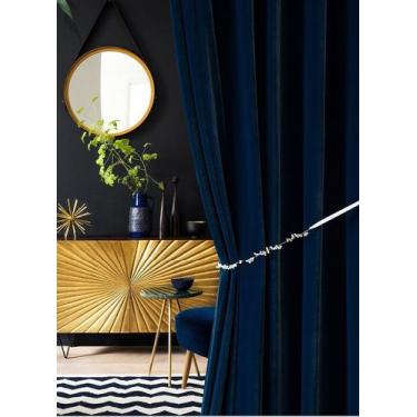 Imagem de Cortina Sala Tecido Em Veludo Blackout 2,00L x 2,15A - Club Farm, Azul