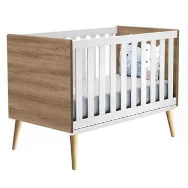 Imagem de Berço Mini Cama Theo Branco Fosco/Mezzo Fosco com Pés Madeira Natural 