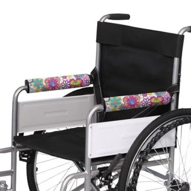Imagem de Vanideaoty Boho, almofadas de braço para cadeira de rodas, floral, antiderrapante, acessório médico ajustável para descanso de braço acolchoado, crianças, adultos