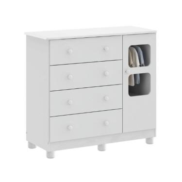 Imagem de Cômoda Infantil Uli Peroba 100% MDF Branco 1 Porta 4 Gavetas