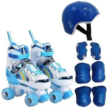 Imagem de Patins Infantil Quad Ajustável Kit Proteção Rodas Led - IMPORT, Azul, 