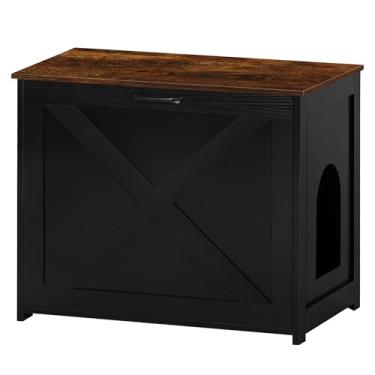 Imagem de Dwanton Móveis de caixa de areia para gatos ocultos, casa de cerco para animais de estimação, entrada reversível pode ser do lado esquerdo ou direito, armário interno de gatinho, banheiro de madeira,