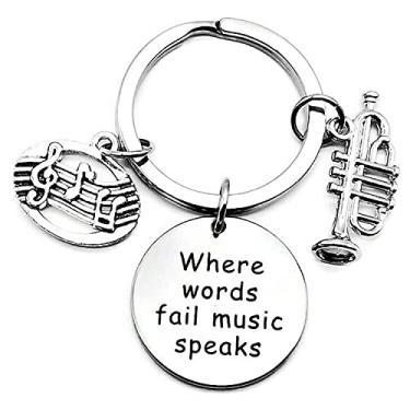 Imagem de Chaveiro Trompete Músico Música Professor Presente Estudante Instrumento Musical Where Words Fail Music Speaks Trompete Chaveiro
