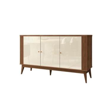 Imagem de Buffet Balcão AG 1.40m Ripado Modelo Retrô 3 Portas Cor Nogueira / Off