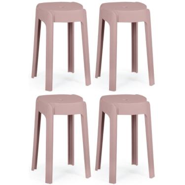 Imagem de Kit 4 Banquetas Baixa Empilhável Nordica - Rosa