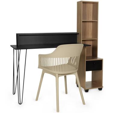 Imagem de Kit Escrivaninha Hairpin Preta Com Cadeira Estofada Marcela - Nude