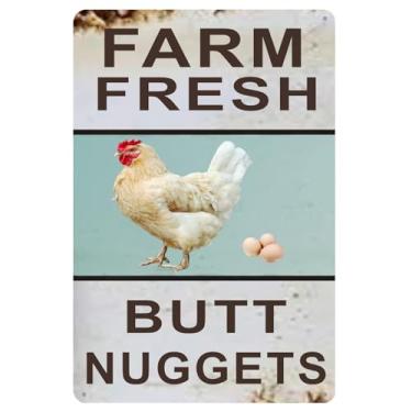 Imagem de HEIOKEY Placas De Metal Vintage 8X12" Com Nuggets Frescos Fazenda, Galinheiro, Venda Ovos, Decoração Engraçada Para Casa, Cozinha E Área Externa