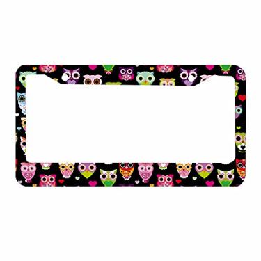Imagem de Nicokee Moldura decorativa para placa de carro com estampa colorida de coruja de desenho animado para carro suporte de placa de carro de alumínio para homens e mulheres