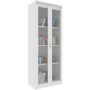 Imagem de Estante Armário Alta Livreiro Multiuso Office 2 Portas Vidro Branco - 