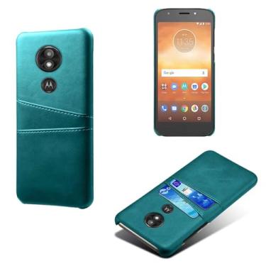 Imagem de Capas Compatível com MOTO E5 Play,Caso de couro PU-Tampa de telefone a prova de choque com 2 slots de cartão,Proteção anti-impressão digital e anti-gota-Green
