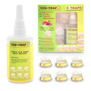 Imagem de Pacote com 6 armadilhas de moscas de frutas | Segura, não tóxica, sem inseticidas ou odor, ecológica, garrafa de isca incluída