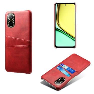 Imagem de Capas Compatível com OPPO Realme C67 4G,tampa protetora de couro falso,design de saco de cartão com 2 fendas de cartão atrás,proteção anti-impressão digital e anti-gota-Red