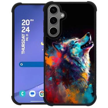 Imagem de TAMEFOX Capa protetora mais forte à prova de choque para Samsung Galaxy S24 Plus/S25 Plus, Lobo de tinta colorida, durável, borda de silicone TPU macio, antiderrapante, design antiderrapante para