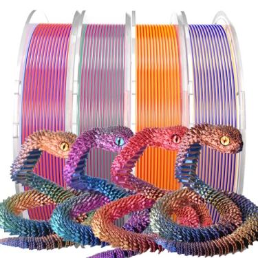 Imagem de PINBALL Pacote De Filamentos Para Impressora 3D, Filamento Seda Brilhante Tricolor, Três Cores, Mudança Rápida Cor, Resistência Impressão Aprimorada, 1,75 Mm, 250 G X 4 Bobinas (2,2 Lbs)