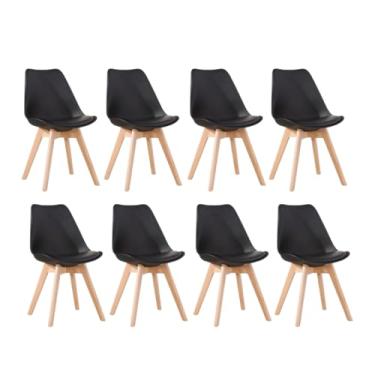 Imagem de Kit com 8 Cadeiras Leda Saarinen Wood - Charles Eames com Almofada (Preto)