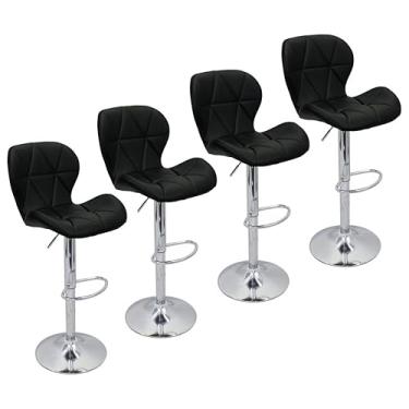 Imagem de Kit 4 Banquetas Slim Estofada Giratória c/Regulagem(Preto)