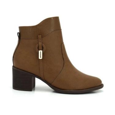 Imagem de Bota Feminina Comfortflex Cano Curto Salto Bloco 2492303, 37, Marrom