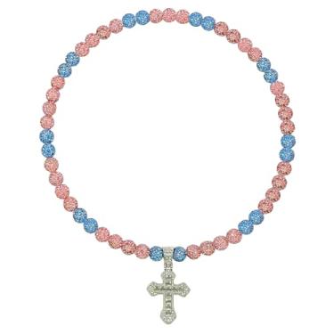 Imagem de Colar de beisebol masculino com pingente de cruz de 50 cm, coleção de gelo brilhante, para mulheres, strass e contas de argila, acessórios de beisebol, presentes para jogadores de times de beisebol