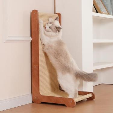 Imagem de Poste arranhador para gatos em ambientes internos, moldura de madeira maciça, sisal natural, em forma de L, arranhador vertical para gatos, arranhador para gatos, arranhador para gatos, móveis