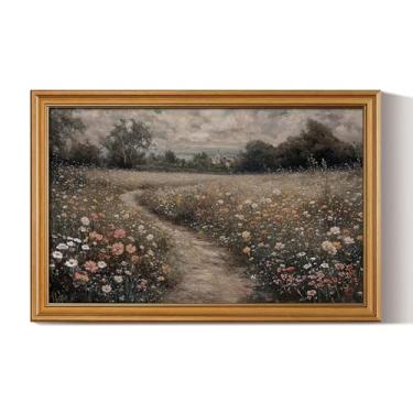 Imagem de WHASAYART Arte de parede vintage emoldurada a ouro para sala de estar, impressão de pintura de flores, decoração de prateleira para cozinha, arte de parede de quarto de paisagem, presentes de Natal