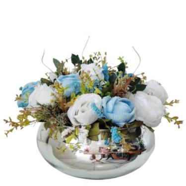 Imagem de Arranjo Flores Rosas Azul e Brancas  Vaso Prata Espelhado - La Caza St