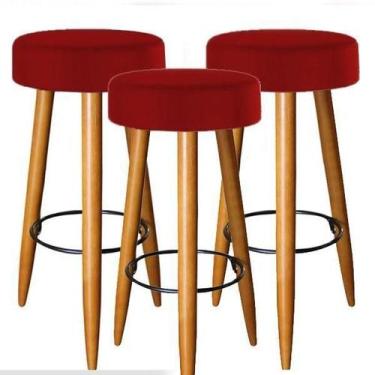 Imagem de Kit 03 Banqueta Astra Alta Suede Vermelho Pés Palito 70 Cm - Decore.Co