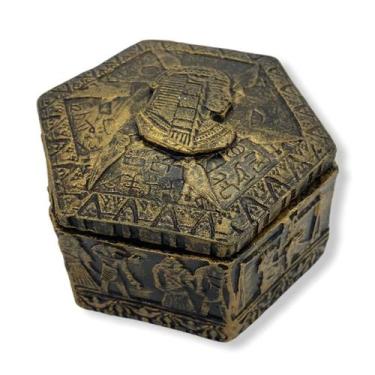 Imagem de Porta Joia Egípcio Sextavado Dourado 9X4 Cm Em Resina - Lua Mística - 