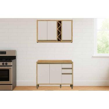 Imagem de Kit Cozinha Modulada 2 Peças Tempranillo (1Aéreo+1Balcão) C2P58 Amendoa/Off White-Ronipa
