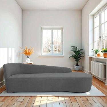 Imagem de Recamier Curvo Orgânico 180cm 3 Lugares Lado Direito para Sala Estar em Linho Paris Cinza Escuro