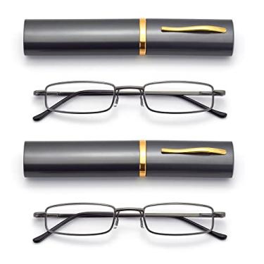 Imagem de HIGHLIKE - Pacote Com 2 Óculos De Leitura Finos Bolso Para Homens E Mulheres, Lentes Supertransparentes Compactas, Armação Metal Dobradiça Mola, Cor Bronze 3.0 X