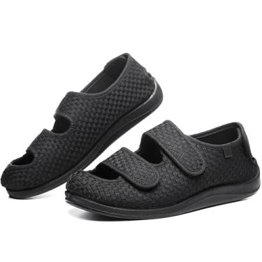 Imagem de Sandálias femininas masculinas abertas para diabéticos de largura ampla, chinelos ajustáveis de artrite e edema para idosos, sapatos domésticos para diabéticos para pés inchados, preto L05, Preto 05
