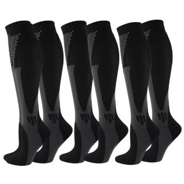 Imagem de Kit 3 Pares Meia De Compressão Esportiva Cano Alto 3/4 Corrida Ciclism