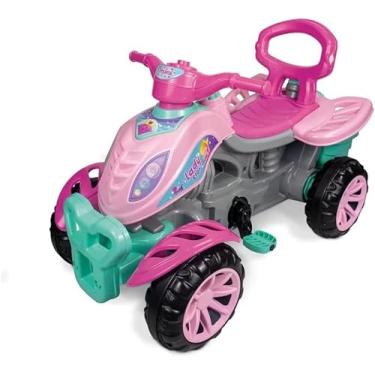 Imagem de Quadriciclo Infantil Lady Star Rosa, Carrinho de Passeio e Pedal, com Haste Removível, Suporta 30kg