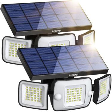 Imagem de Holofotes solares intelamp, pacote com 2 unidades de 6000mAh 1200LM co