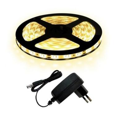 Imagem de Fita De Led Branco quente 5050 5 Metros Para Decoração Com Fonte