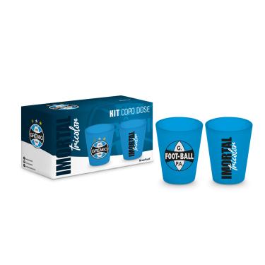 Imagem de Kit Copo Dose Iron BrasFoot Vidro 2 Unidades Matte Licenciado Gremio 55ml Azul