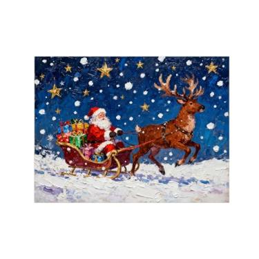 Imagem de Pinturas em tela Natal-Quadros Decoração de Parede-Presente trenó veados-Inverno Paisagens Impressões para Sala de Estar 60x80cm Sem Moldura