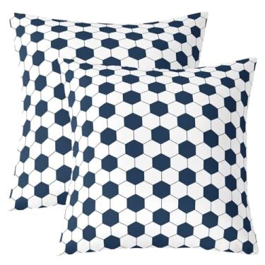 Imagem de jejeloiu Capa de almofada de futebol infantil, rúgbi, esportes, 40,6 x 40,6 cm, conjunto de 2 capas macias para decoração de quarto de meninos e meninas, jogo de bola de futebol, decoração interna e