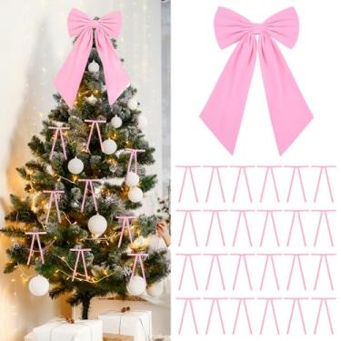 Imagem de CEELGON Arco grande de veludo rosa para árvore de Natal e 24 peças de laços longos de fita de veludo, enfeites de Natal, guirlanda para decoração de casa de férias (rosa)