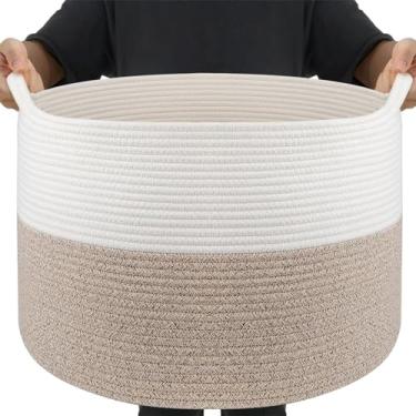Imagem de Cesta de cobertor para sala de estar, cesta extra grande de corda de algodão para armazenamento, cesto de toalha de roupa suja de tecido com alças, armazenamento de brinquedos de bebê, 56 x 56 x 35 cm