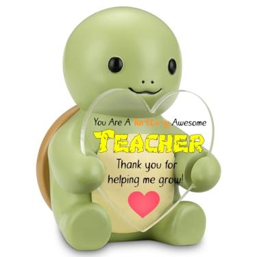 Imagem de Estatueta de tartaruga para professor, presente de apreciação incrível You're Turtle-y, mini estátua de sinal de acrílico de coração, decoração de mesa de agradecimento, ornamento de animal de resina