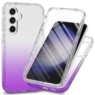 Imagem de Capa transparente de proteção total de 360° com protetor de tela integrado para Samsung Galaxy A55 5G, capa fina de TPU e PC, bordas elevadas, aderência antiderrapante, design de camada dupla à prova