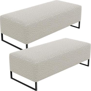 Imagem de Kit 02 Puffs Decorativo Sala de Estar Bali W01 Base Ferro 120x50 cm Bouclê Creme - Lyam Decor