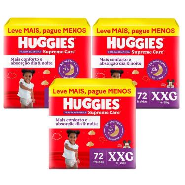 Imagem de Kit 3 Fralda Roupinha Huggies Supreme Care Tamanho XXG 72 Unidades Descartáveis
