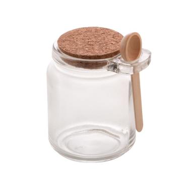 Imagem de Pote de Vidro 240ml P/Temperos e Condimentos C/Tampa de Cortiça e Colher de Bambu Lyor
