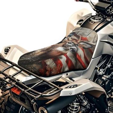 Imagem de Bulopur Capa de assento de quadriciclo camuflagem com bandeira americana para Polaris Sportsman 570 450 capa de assento de quatro rodas à prova d'água à prova de poeira ATV capas de almofada